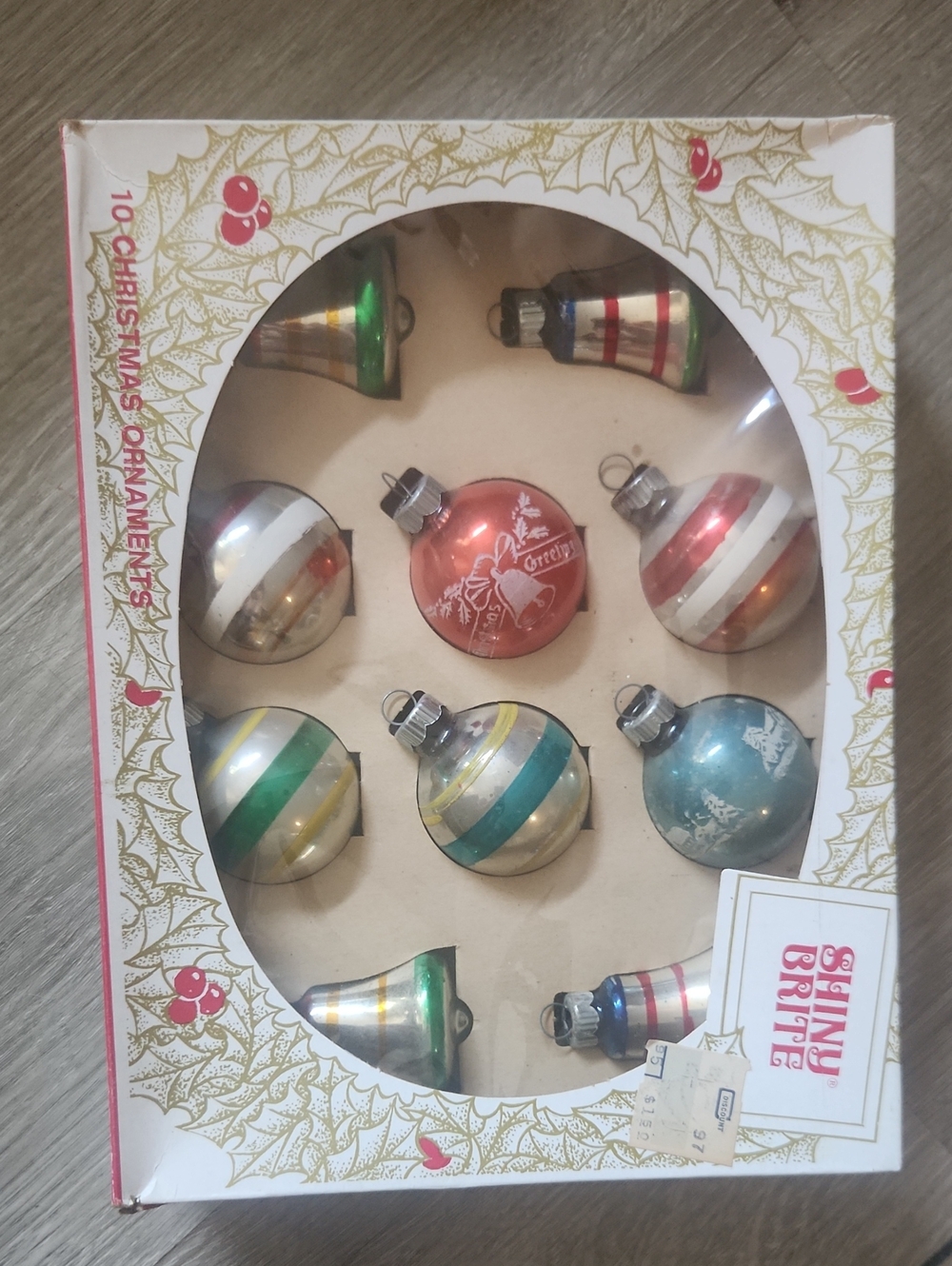 Vintage Fragile SHINY BRITE 10 Christmas Ornaments